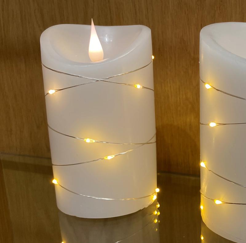 Small Wax Candle with wrap around lights