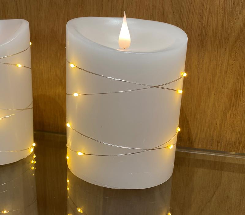 Medium Wax Candle with wrap around lights